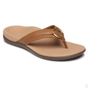 Vionic Leather Tide Aloe Toe Post Brown Slide On Comfort Sandals Flip Flops 11
